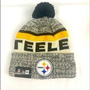 Pittsburgh Steelers New Era NFL Sideline Sport Pom Cuffed Knit Hat // NEW